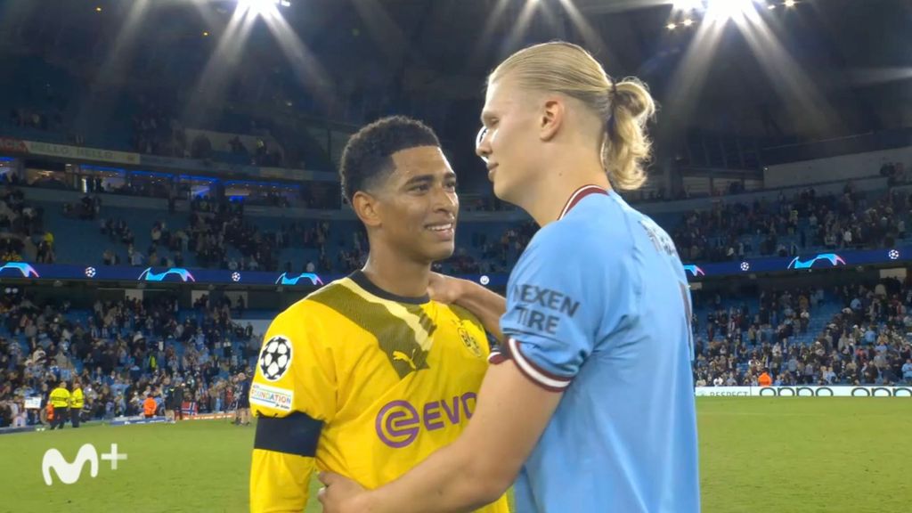 El abrazo entre Haaland y Bellingham y sus goles en el Manchester City-Dortmund de Champions