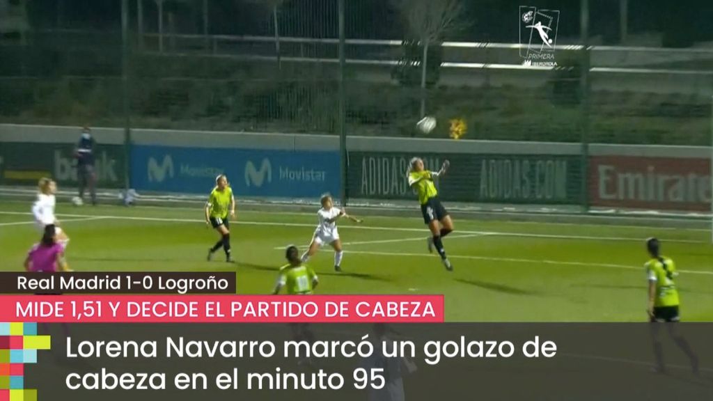 Lorena Navarro, jugadora del Real Madrid femenino y que mide 1,51, decide el partido ante el Logroño con un golazo de cabeza