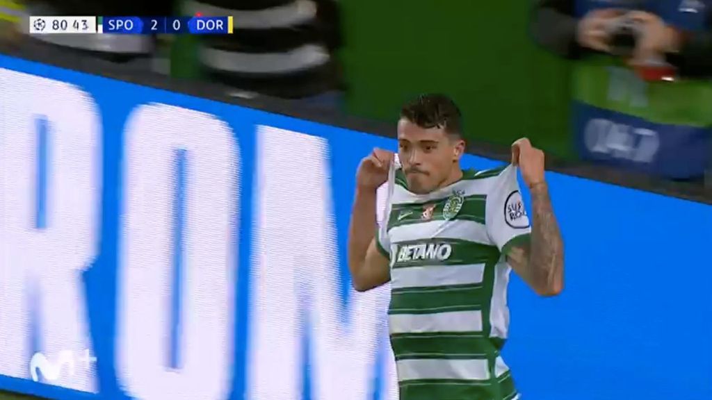 Gol de Pedro Porro en el Sporting de Lisboa-B. Dortmund de la fase de grupos de la Champions