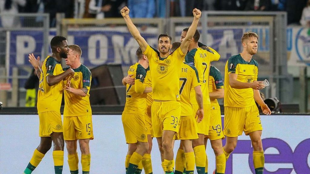 Celebración del Celtic tras lograr el 1-2 en la Liga Europa ante la Lazio