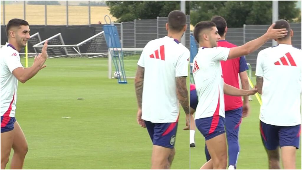 El reto entre Ferran Torres y Joselu con las porterías pequeñas