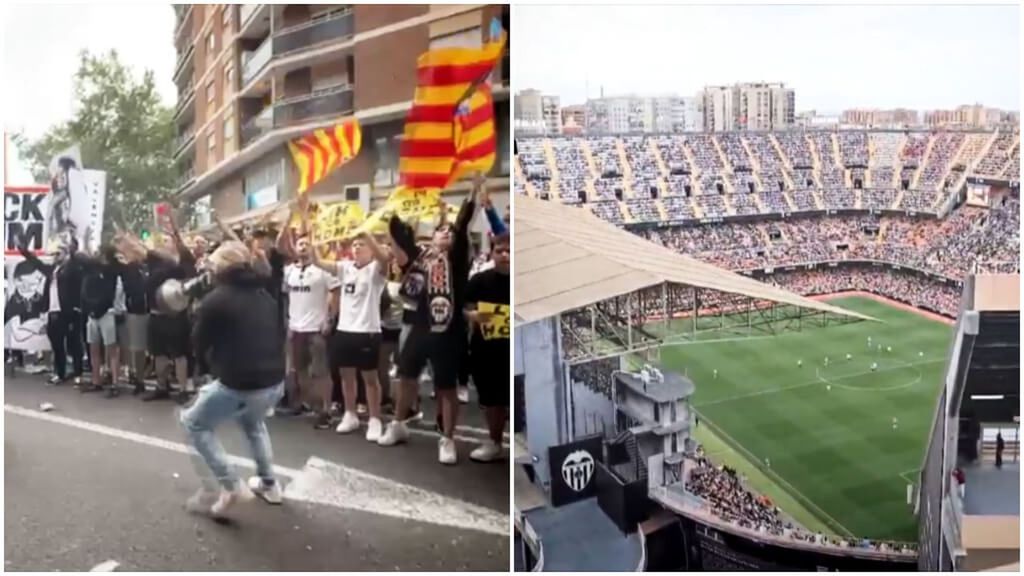 El Valencia-Girona se disputó con una manifestación valencianista a las afueras de Mestalla