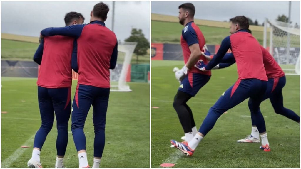 Empujones, agarrones y toques incordiosos: así entrenan los porteros de la selección española
