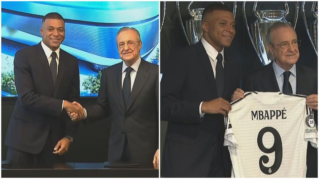 El apretón de manos entre Florentino y Mbappé