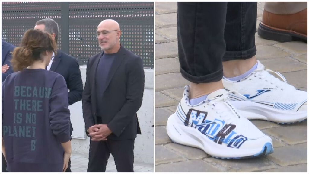 Isabel Díaz Ayuso y su look más deportivo junto a Luis de la Fuente y Joselu en traje