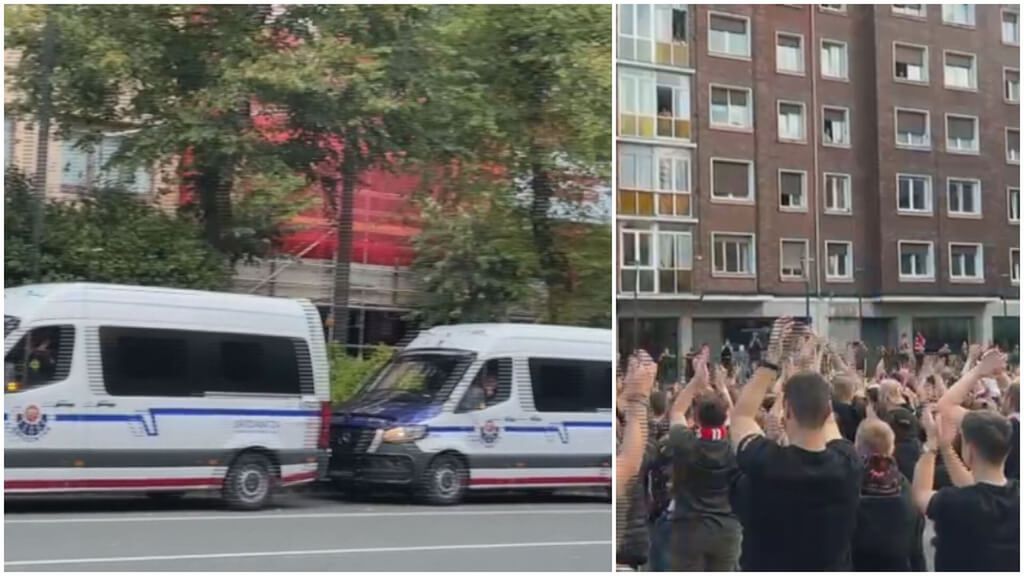Mucha protección en la llegada de los ultras del Slavia de Praga