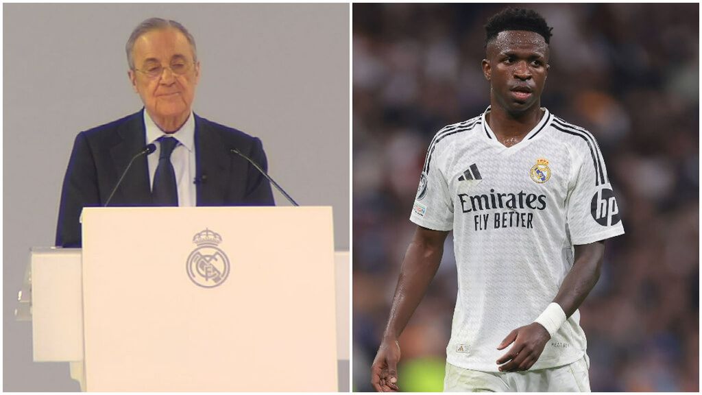 Florentino Pérez reivindica a Vinicius delante de sus socios