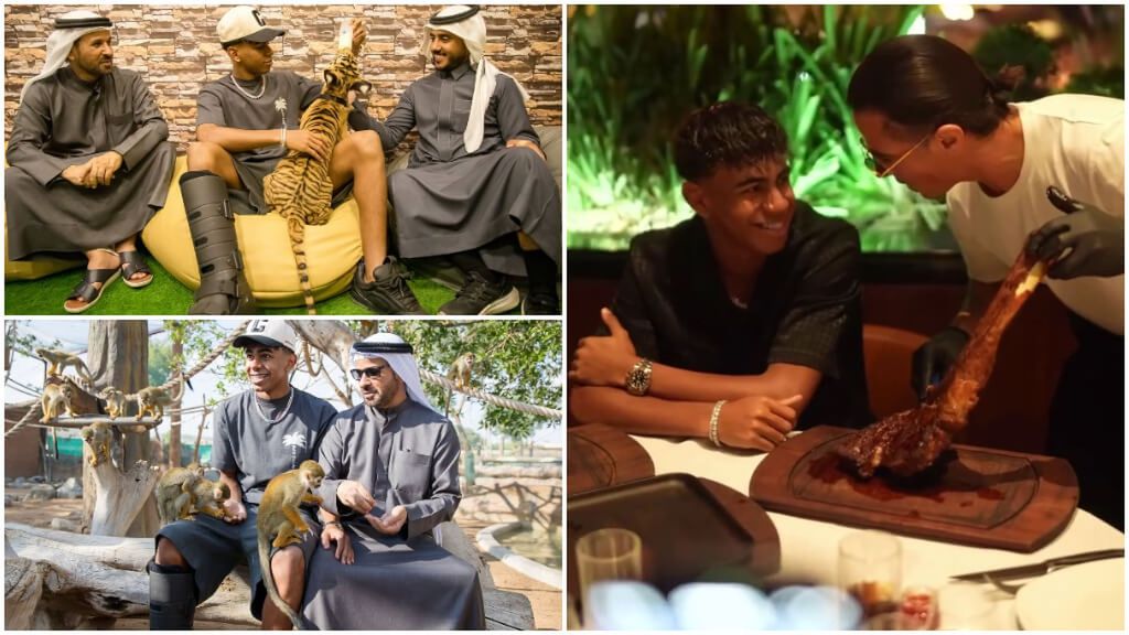 Lamine Yamal no se corta en sus vacaciones pese a la lesión: safari y visita a Salt Bae con bota ortopédica