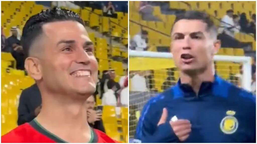 La divertida reacción de Cristiano Ronaldo al encontrarse con un 'doble' antes de un partido