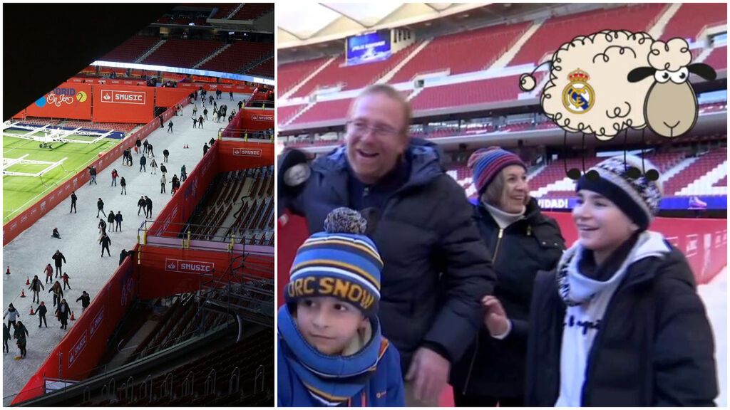 Hasta los madridistas van al Metropolitano para probar la pista de patinaje del Atlético