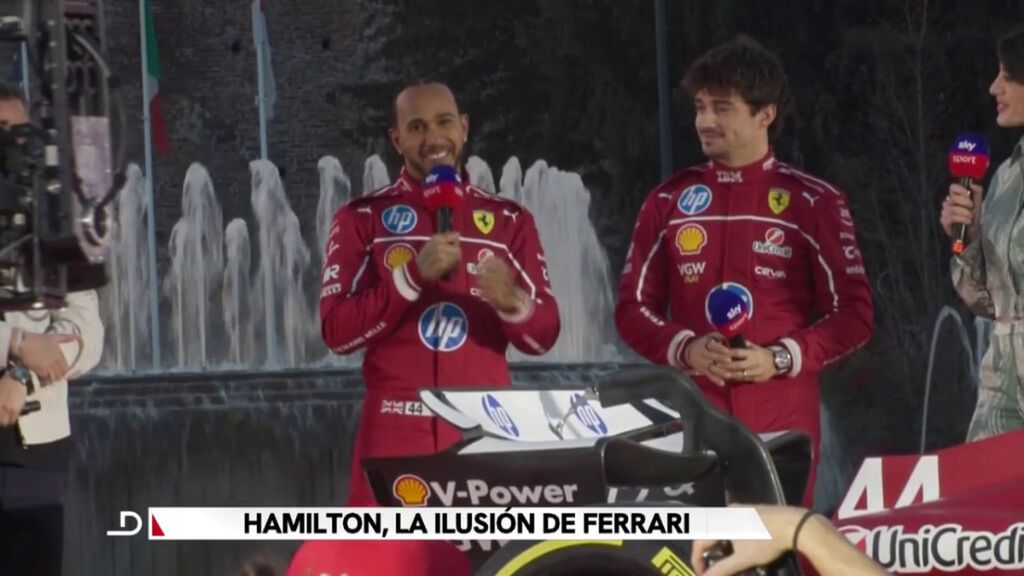 Lewis Hamilton y Charles Leclerc, en un evento con Ferrari