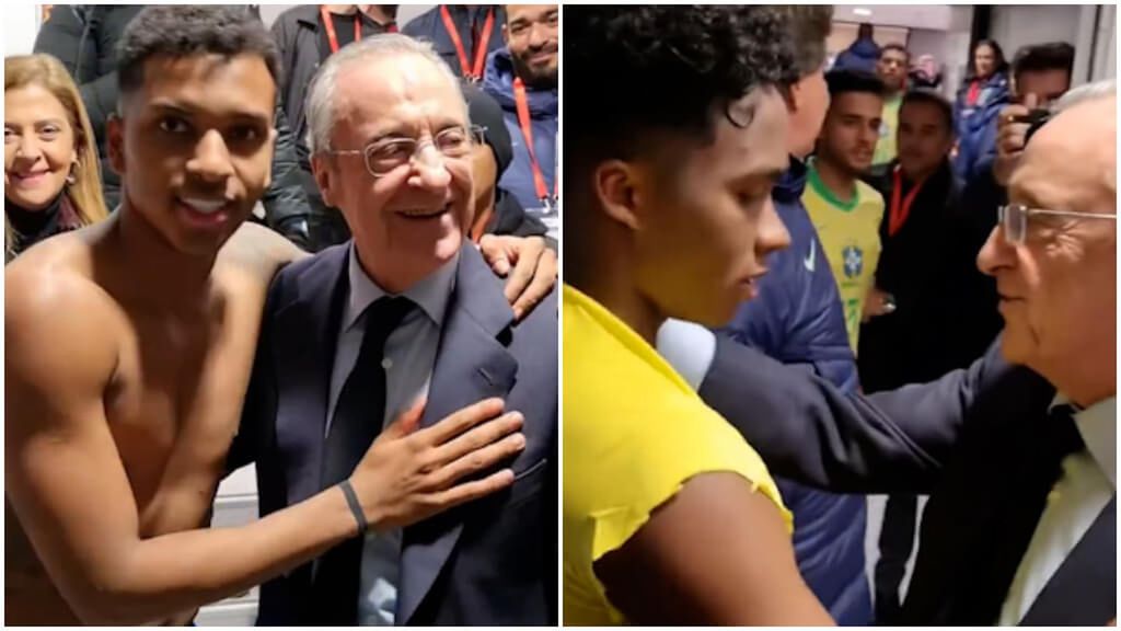 Florentino habla con Endrick y le pide la camiseta a Rodrygo tras el España-Brasil