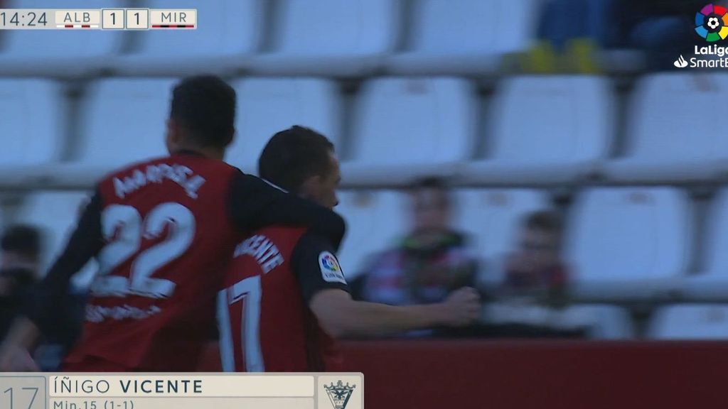 Albacete - Mirandés: Gol 1-1, Íñigo Vicente (Jornada 17)