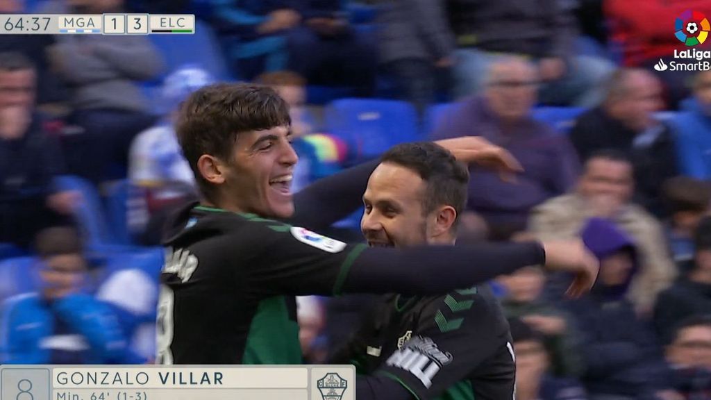 Málaga - Elche: Gol 1-3, Villar (Jornada 17)