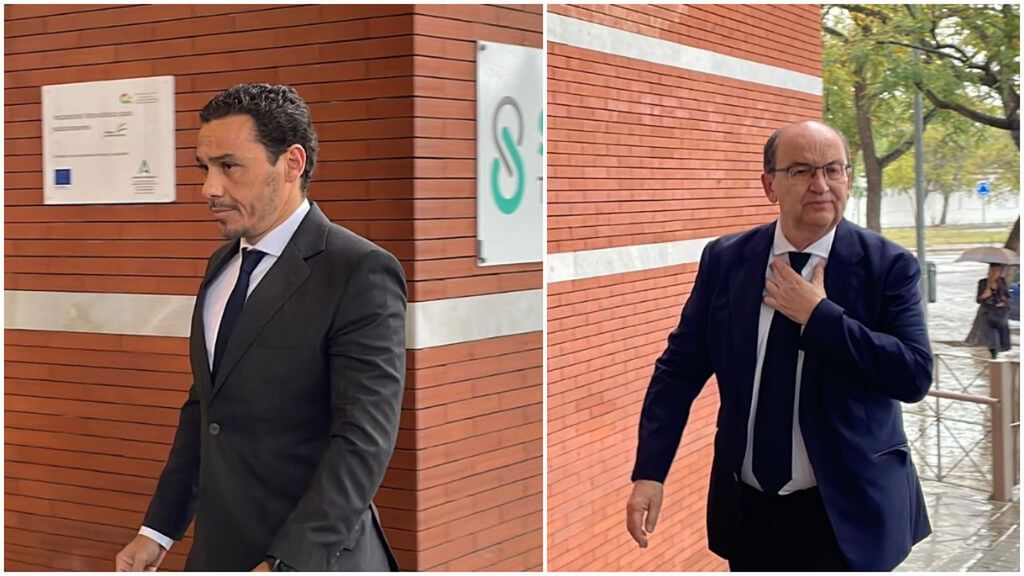Del Nido Carrasco y José Castro, durante su presencia en el Tanatorio de Manuel Ruiz de Lopera