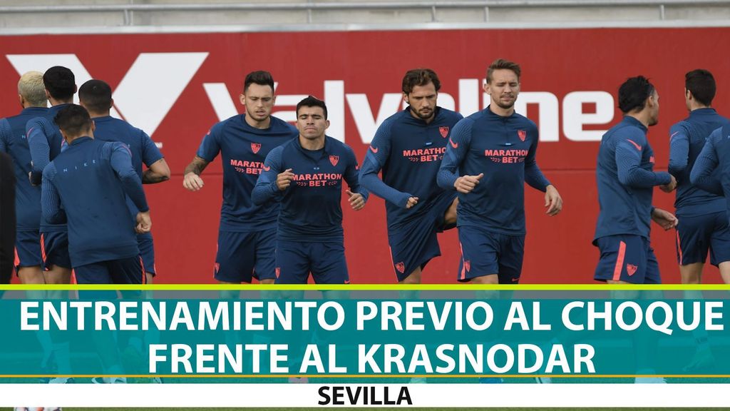 Entrenamiento del Sevilla previo al partido de Champions ante el Krasnodar