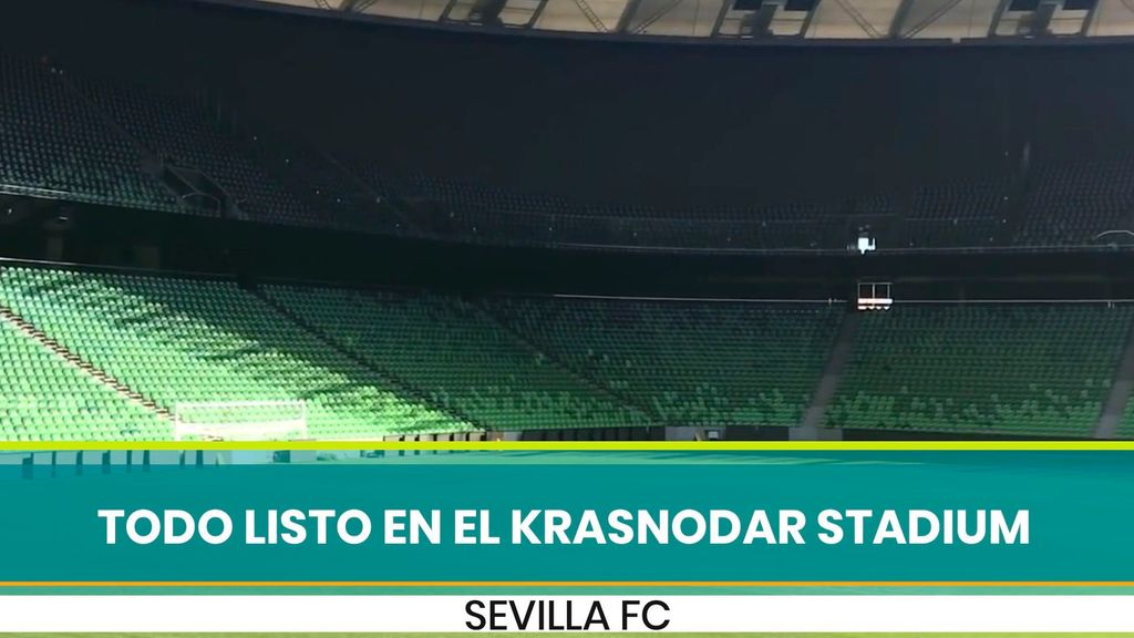 Todo listo en el Krasnodar Stadium, en la previa del Krasnodar-Sevilla