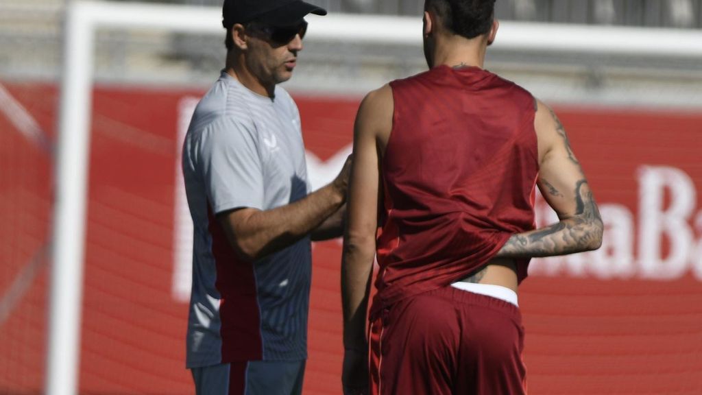 La charla entre Lopetegui y Ocampos antes del entrenamiento