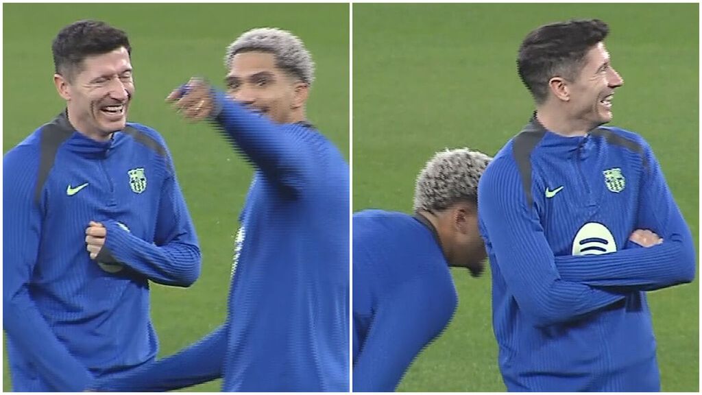 Robert Lewandoski y Ronald Araújo se parten de risa en el Estádio da Luz