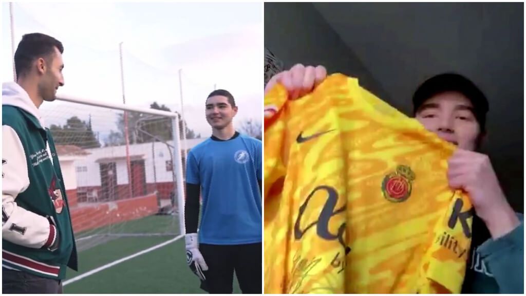 Luigi Caporale, portero cadete que padece leucemia, tras recibir una sorpresa de Greif: