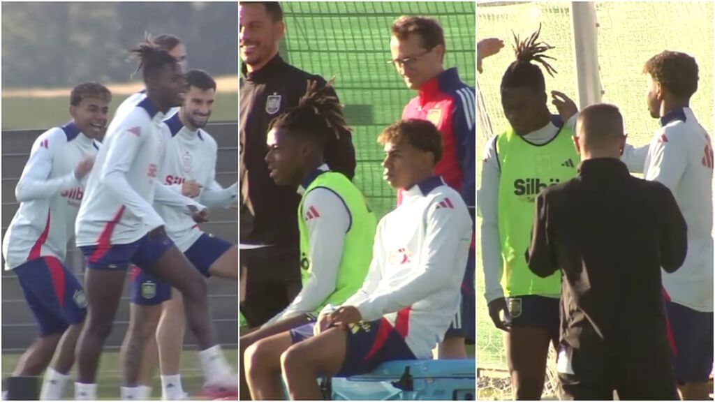 Nico Williams y Lamine Yamal, como uña y carne en el entrenamiento de 'La Roja'