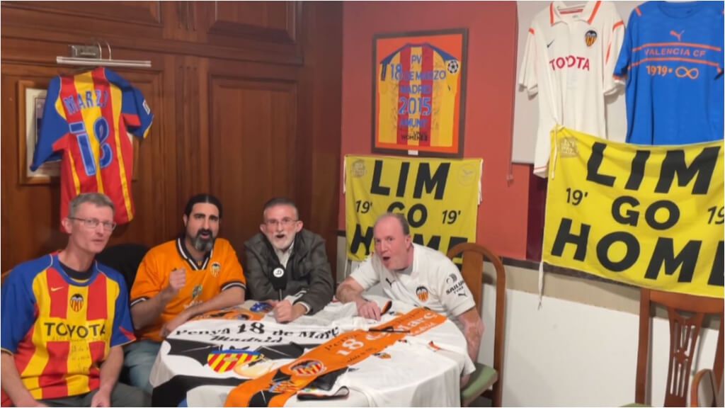 La peña valencianista de Madrid: “Vamos a animar y al homenaje por el incendio, que está muy por encima de Vinicius”