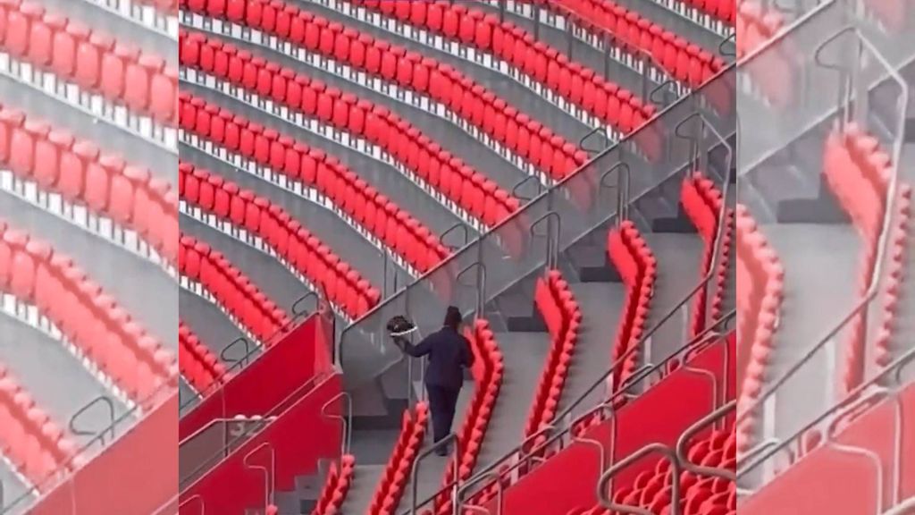 Un halcón vuela sobre San Mamés para espantar a las palomas