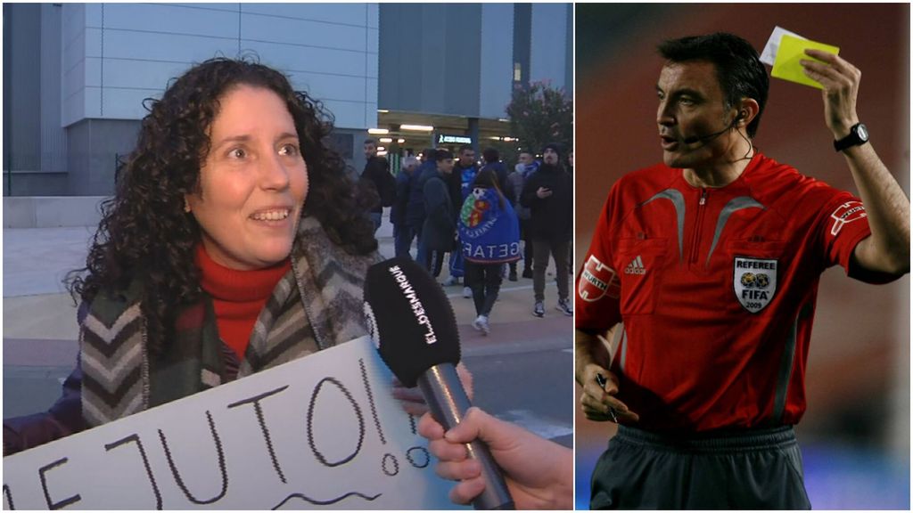 Una aficionada va al Atzeneta-Getafe con una pancarta del mítico Mejuto González