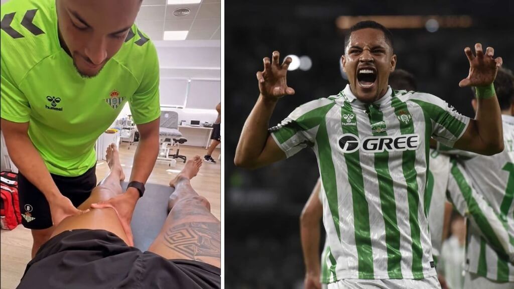 Vitor Roque hace de fisioterapeuta y le realiza un masaje a Natan en la Ciudad Deportiva del Betis