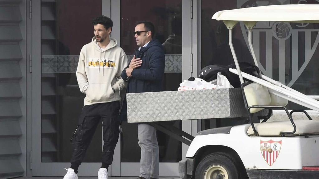 Jesús Navas, en el entrenamiento del Sevilla