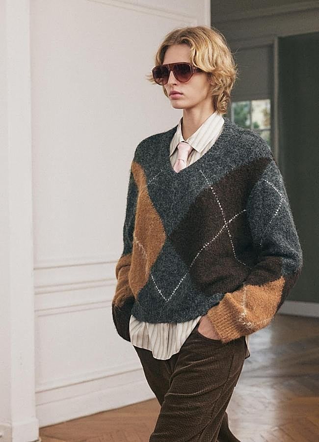 Jersey de rombos gris y marrón