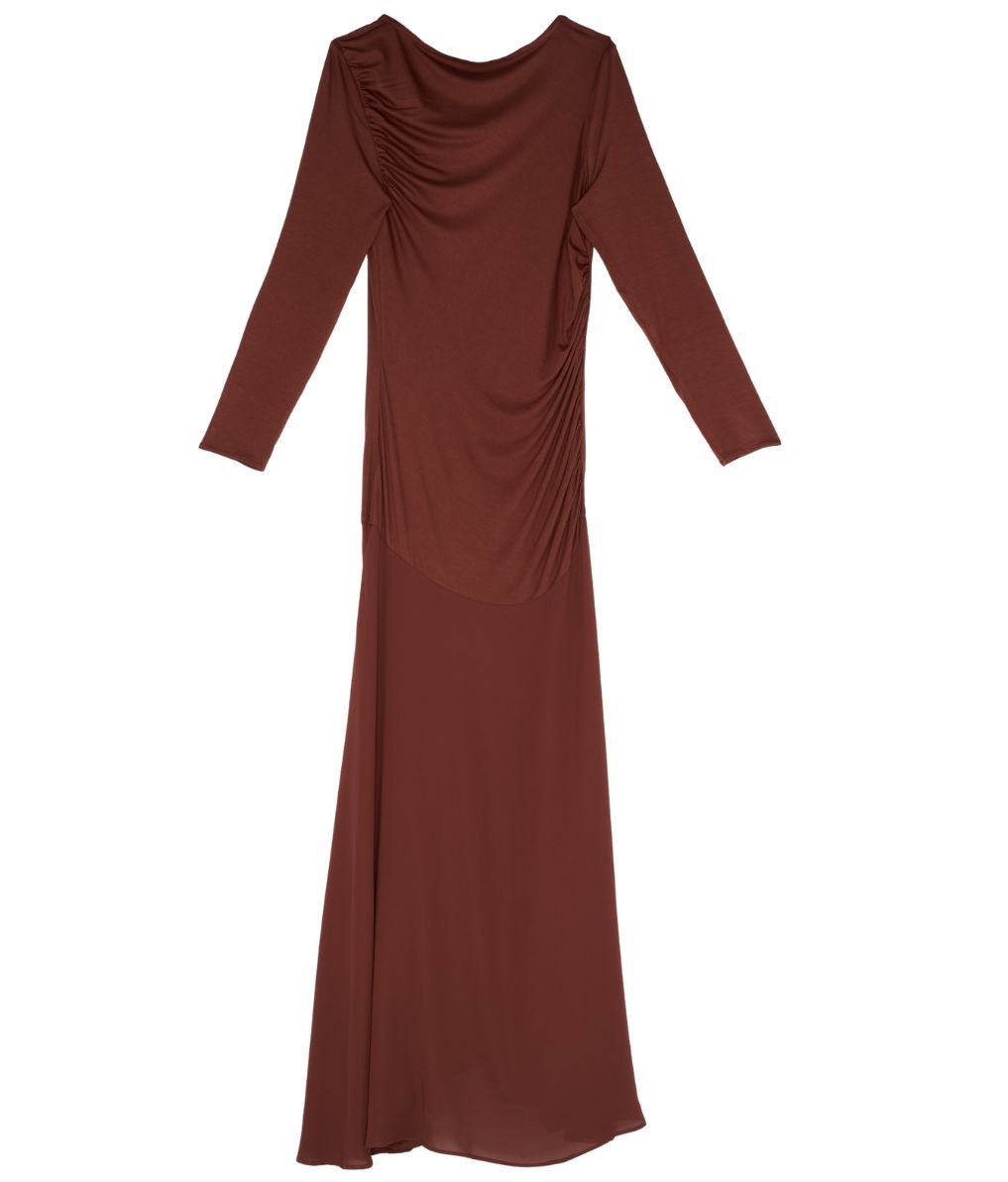Vestido drapeado marrón chocolate — The Loom