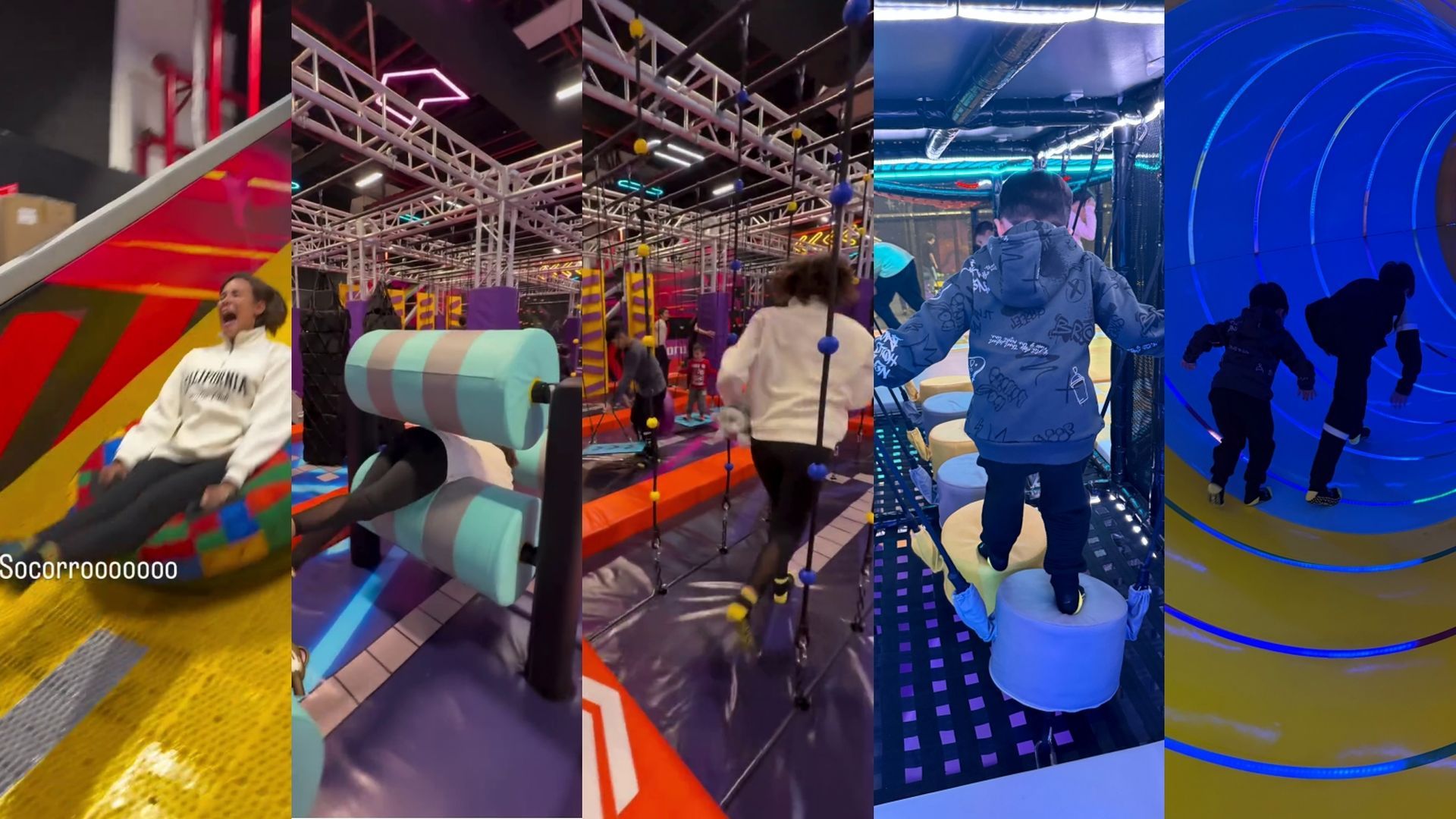 Jessica Bueno, con sus hijos, en el nuevo parque de ocio que han abierto en Sevilla