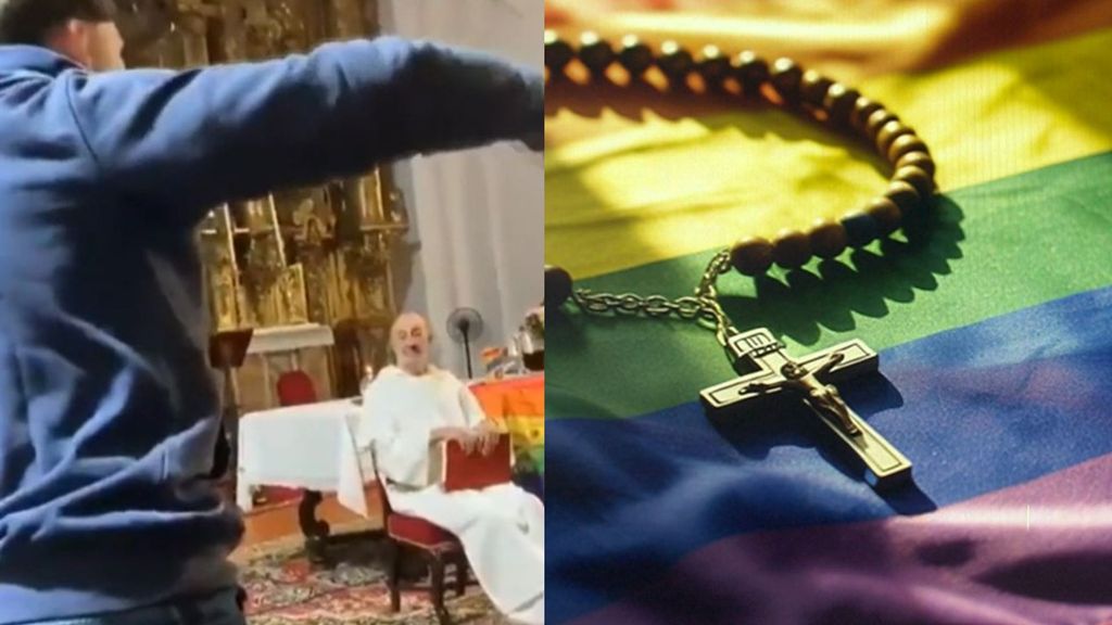 Polémica en una igesia de Sevilla tras colocar un cura la bandera LGTBI: "Sois una panda de traidores"