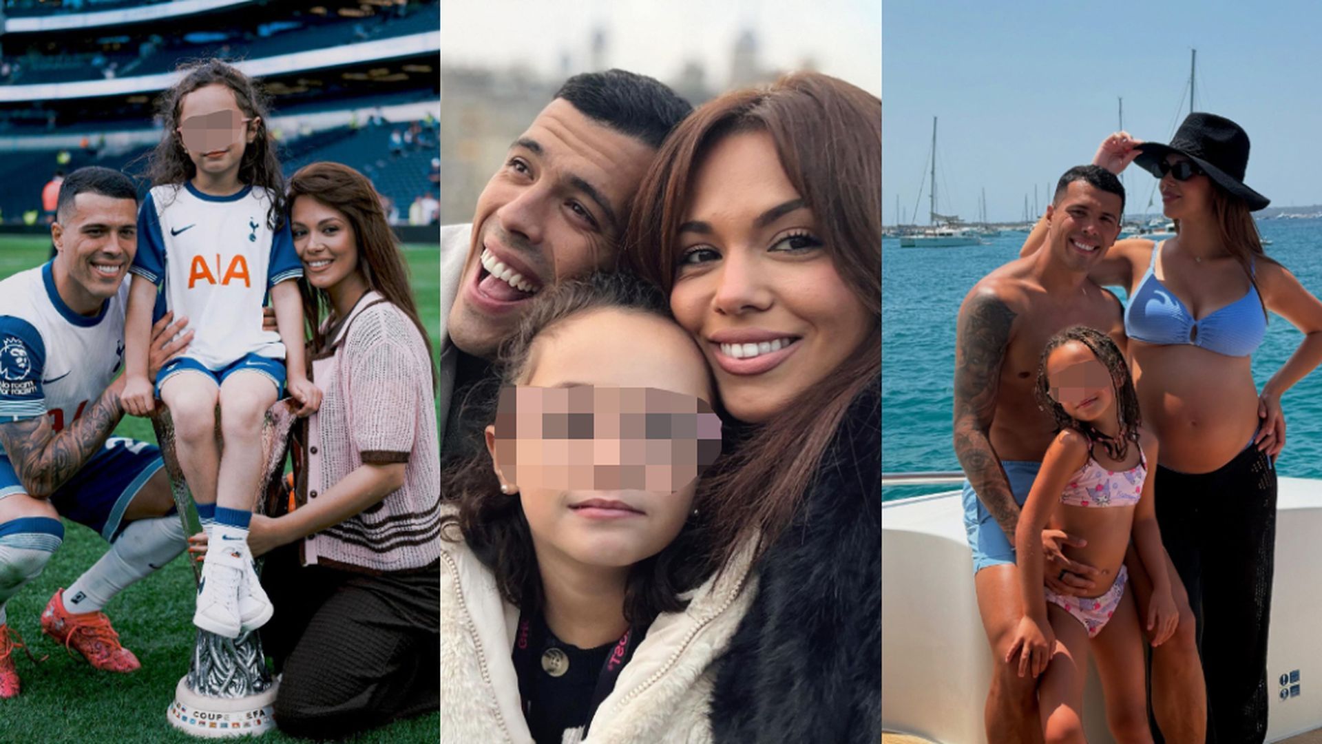 Pedro Porro, con su pareja María Hurtado y su hijastra Carla