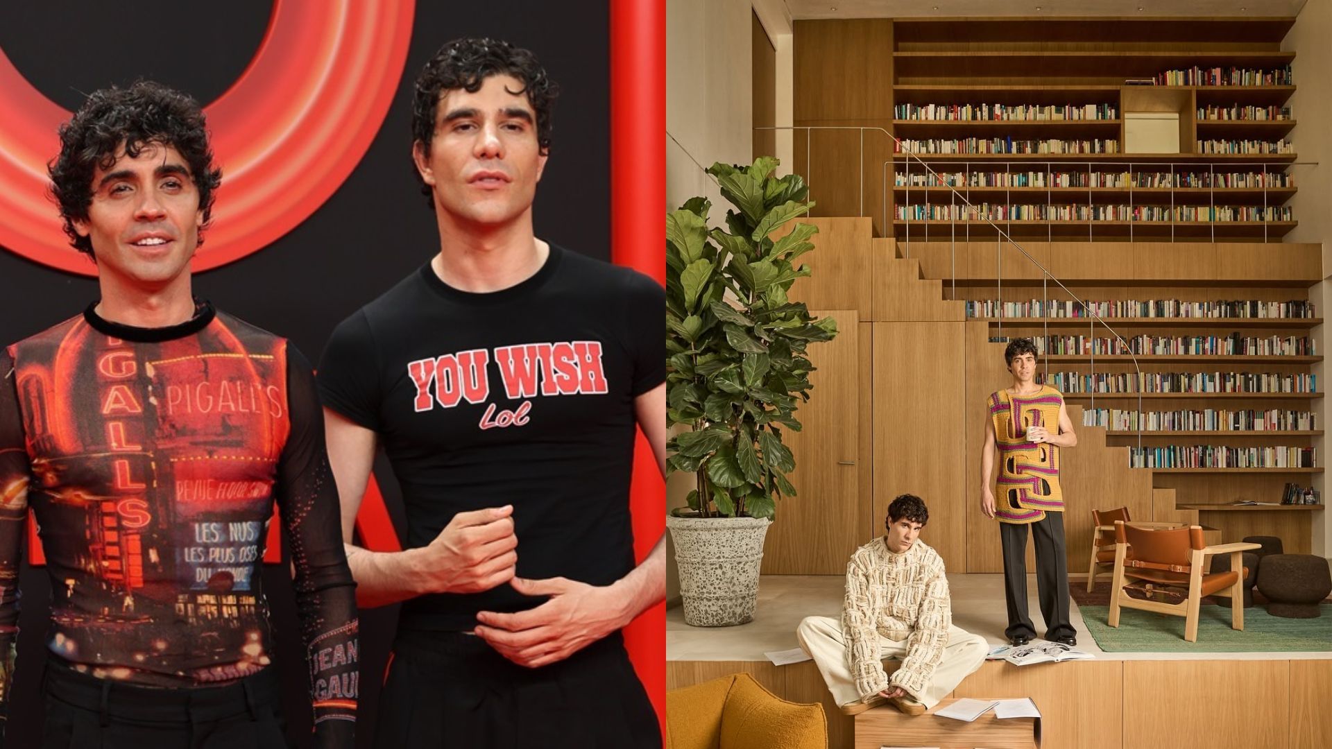 Los Javis en la bibliotaca de su casa, en una imagen de Porcelanosa