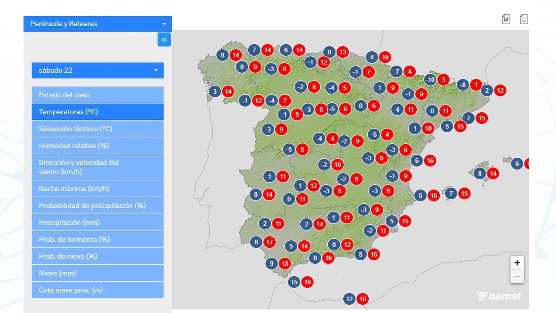Temperaturas que se esperan para el sábado 22