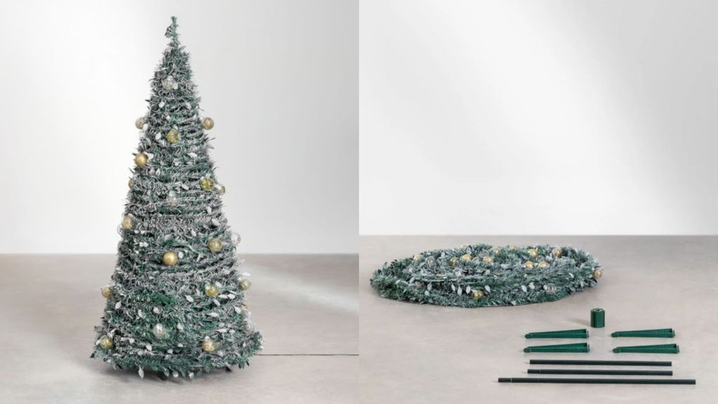 Árbol de Navidad plegable, en un montaje de fotos