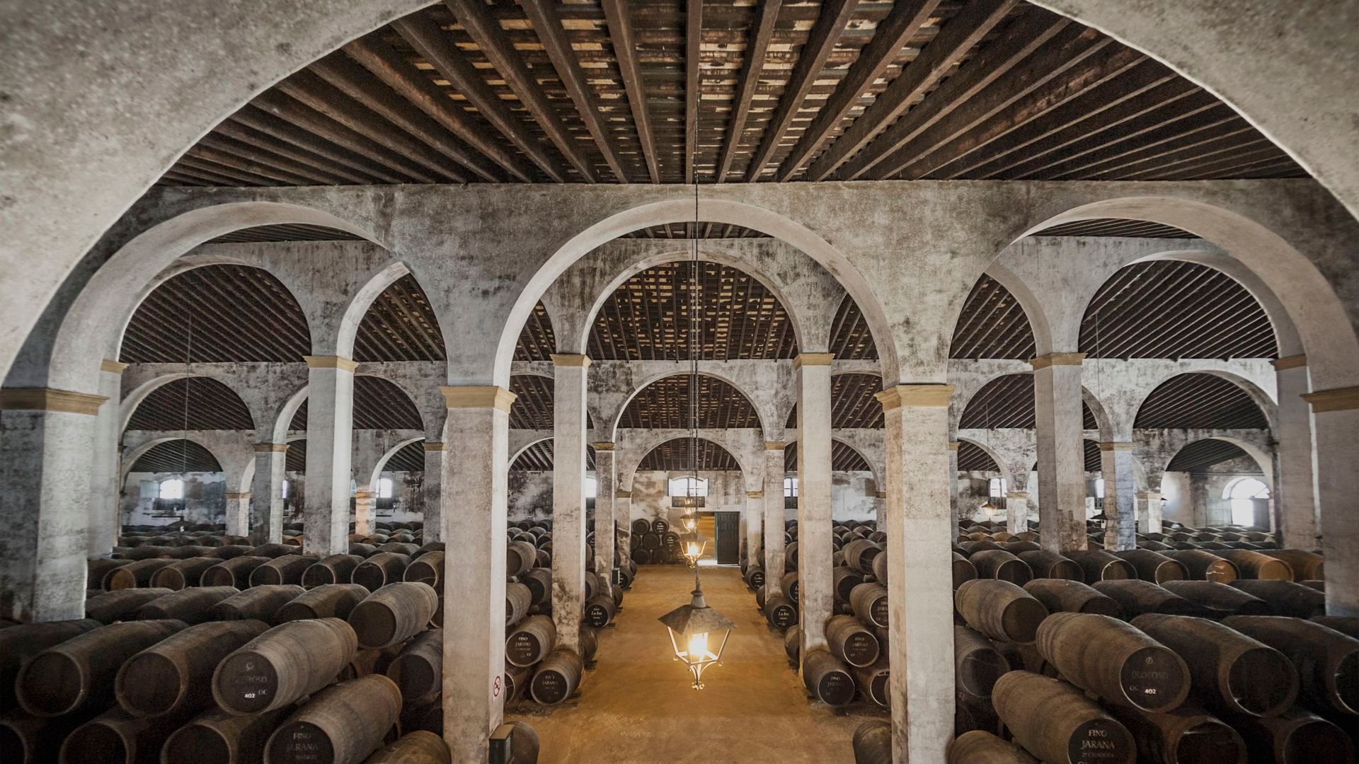 Sala de barricas con algunos de los mejores vinos generosos del mundo