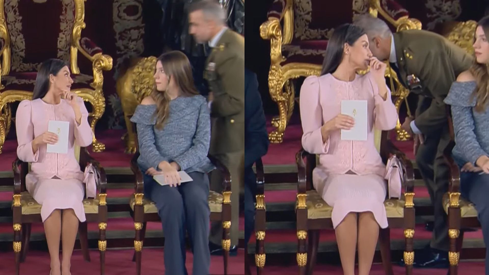 Letizia comenta algo a uno de los trabajadores durante la entrega del Toisón de Oro