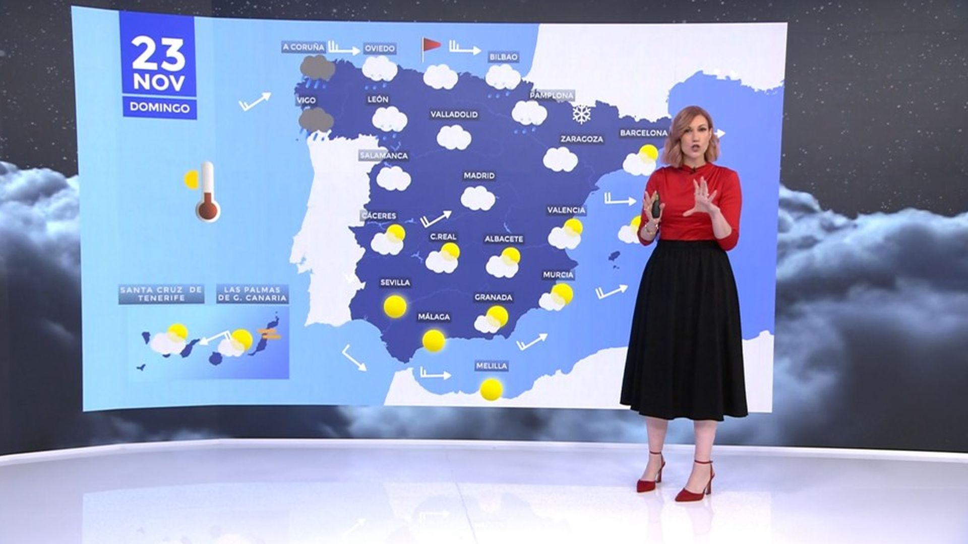 Aumento de temperaturas, con anticiclón en el suroeste, nubes en el norte por una borrasca y calima en Canarias