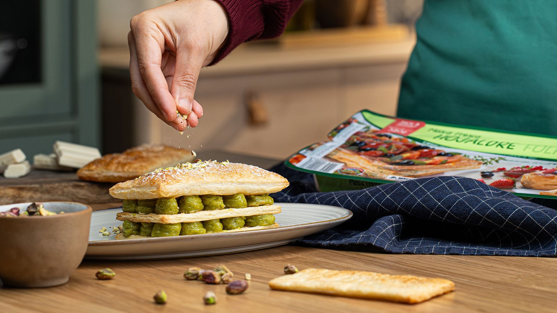 El milhojas de crema de pistacho