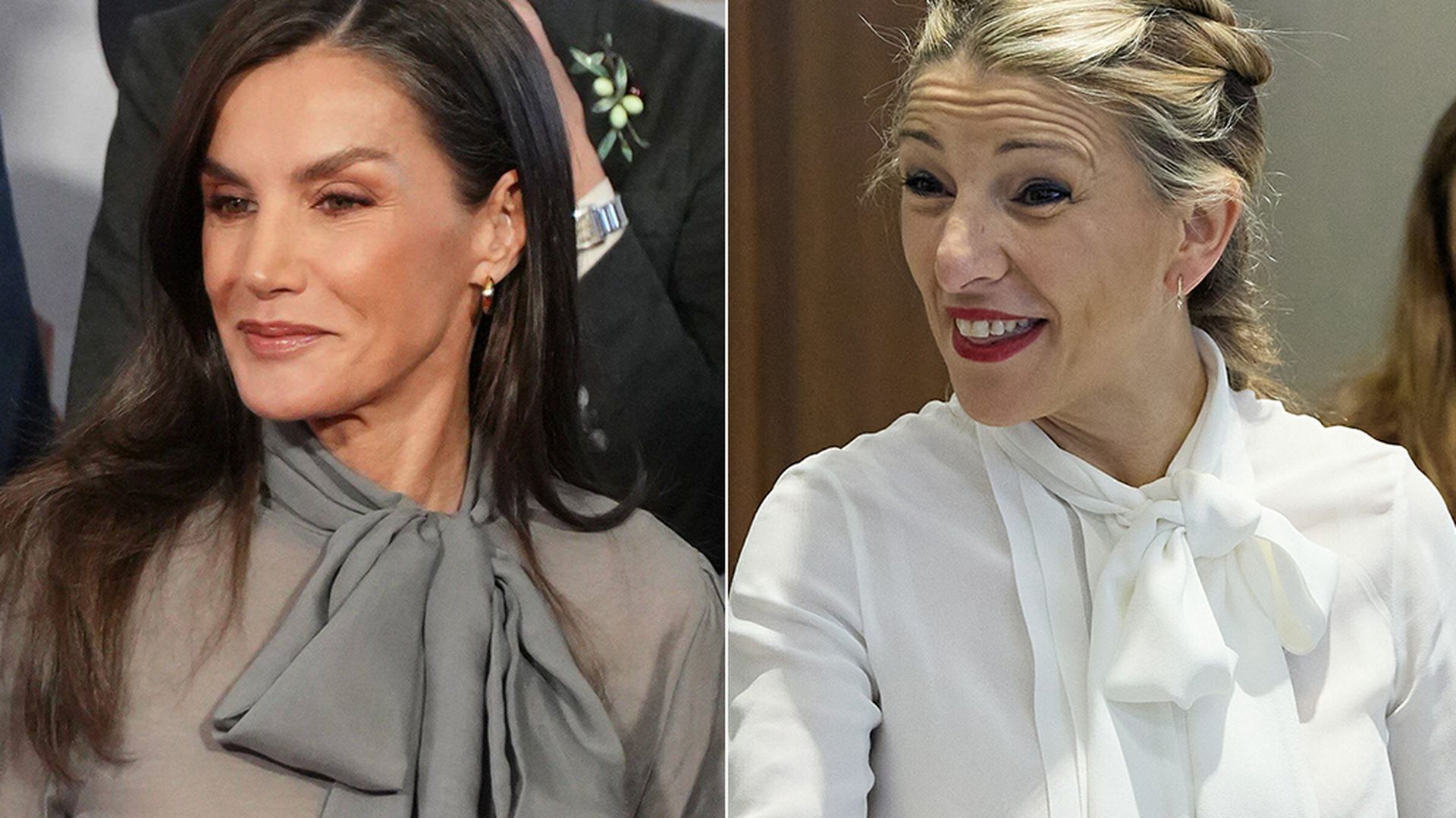 Letizia y Yolanda Díaz con camisa de lazada