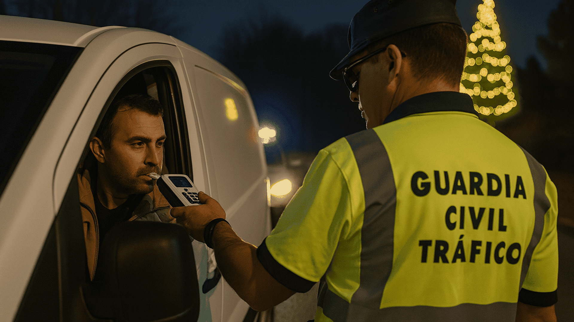 Un agente de la Guardia Civil realiza un control de alcoholemia a un conductor