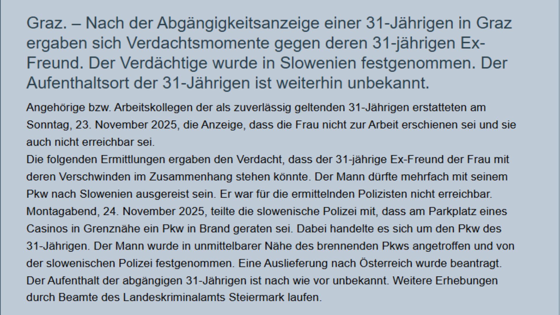 El comunicado de la policía