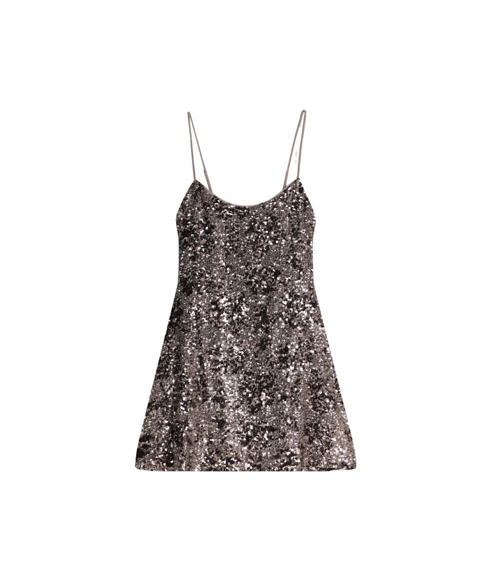 Minivestido plateado, de Bershka