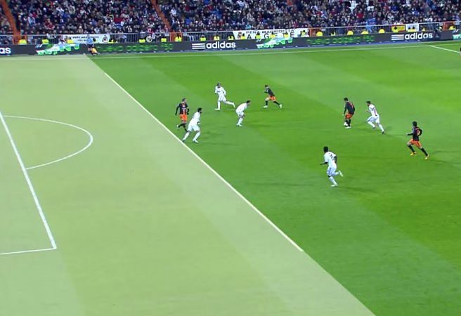 Uno de los fueras de juego pitados a Soldado en un Real Madrid - Valencia CF.