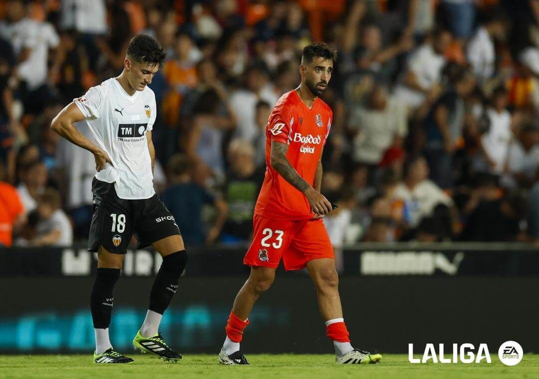 Brais Méndez, con la Real en el partido ante el Valencia (FOTO: LALIGA).