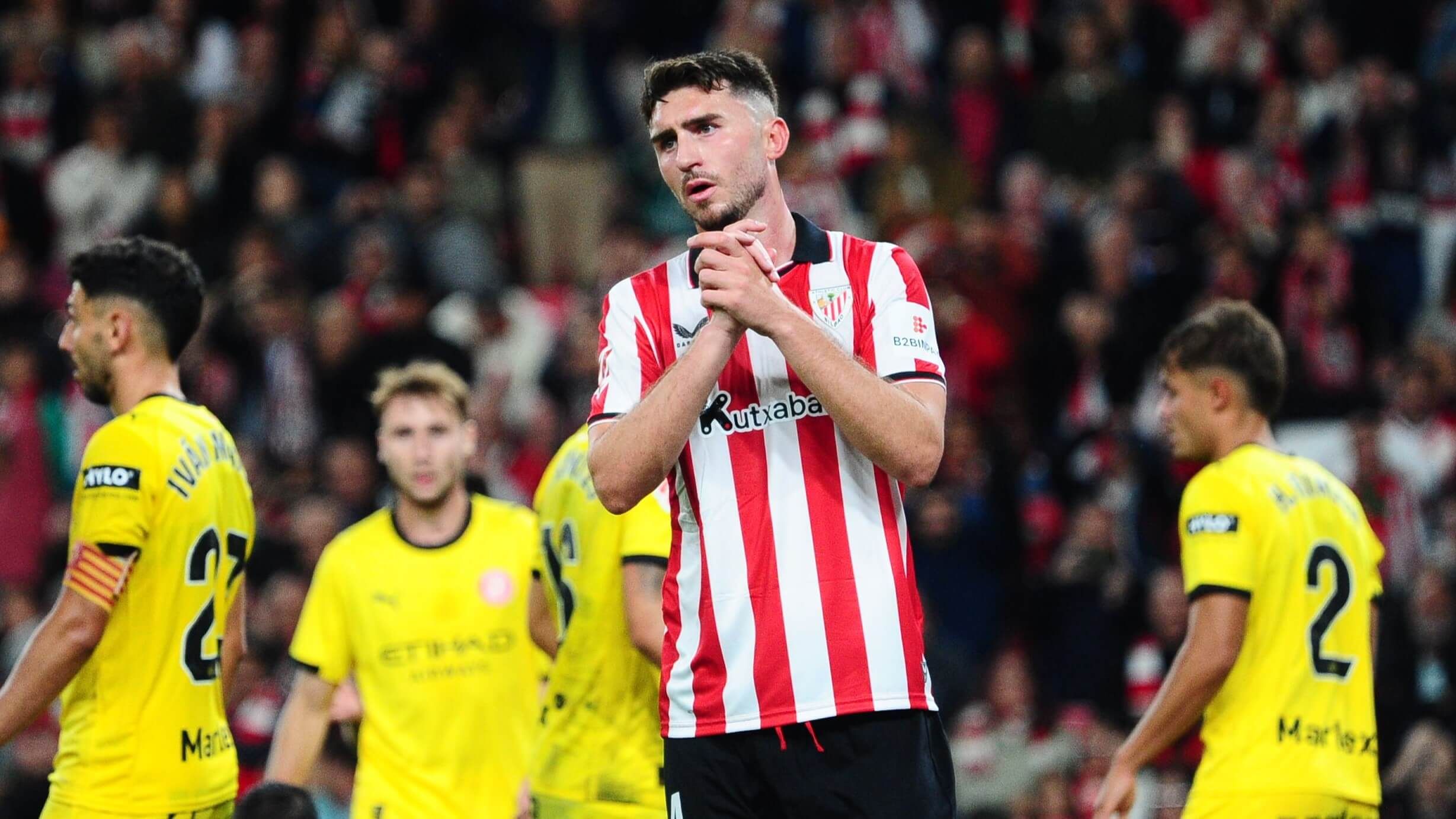  Gesto de lástima de Aymeric Laporte en el partido Athletic Club - Girona.