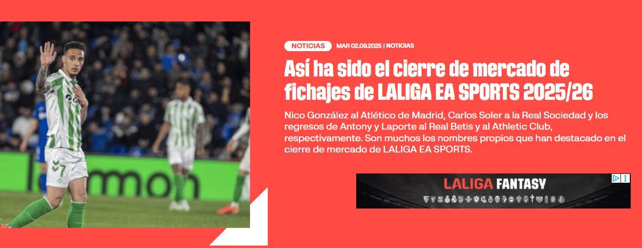  LALIGA anuncia la inscripción de Laporte en su página oficial.